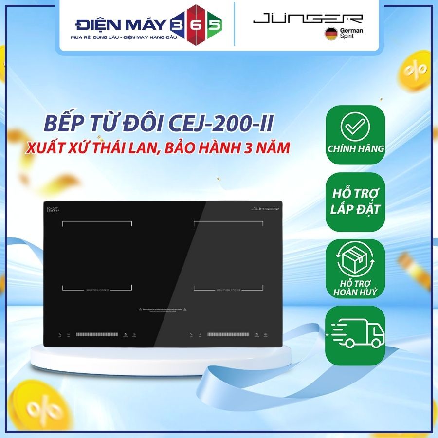 Bếp từ đôi Junger CEJ-200-II - Thiết Kế Hiện Đại An Toàn Khi Sử Dụng