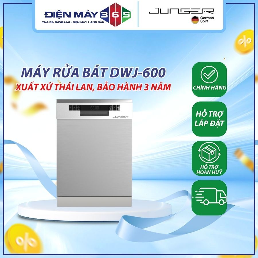 Máy rửa bát Junger DWJ-600, Dung tích 8 bộ, Sấy Turbo Dyring