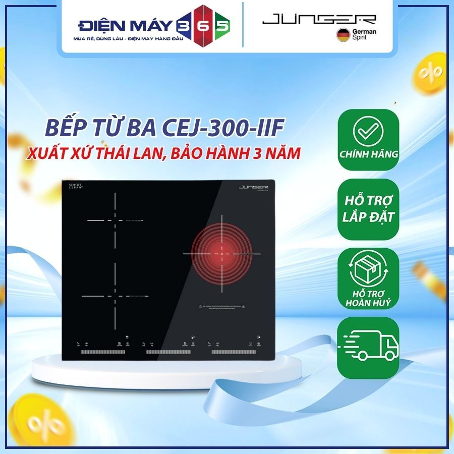 Bếp từ hồng ngoại 3 vùng nấu Junger CEJ-300-IIF, Bảo Hành 3 Năm