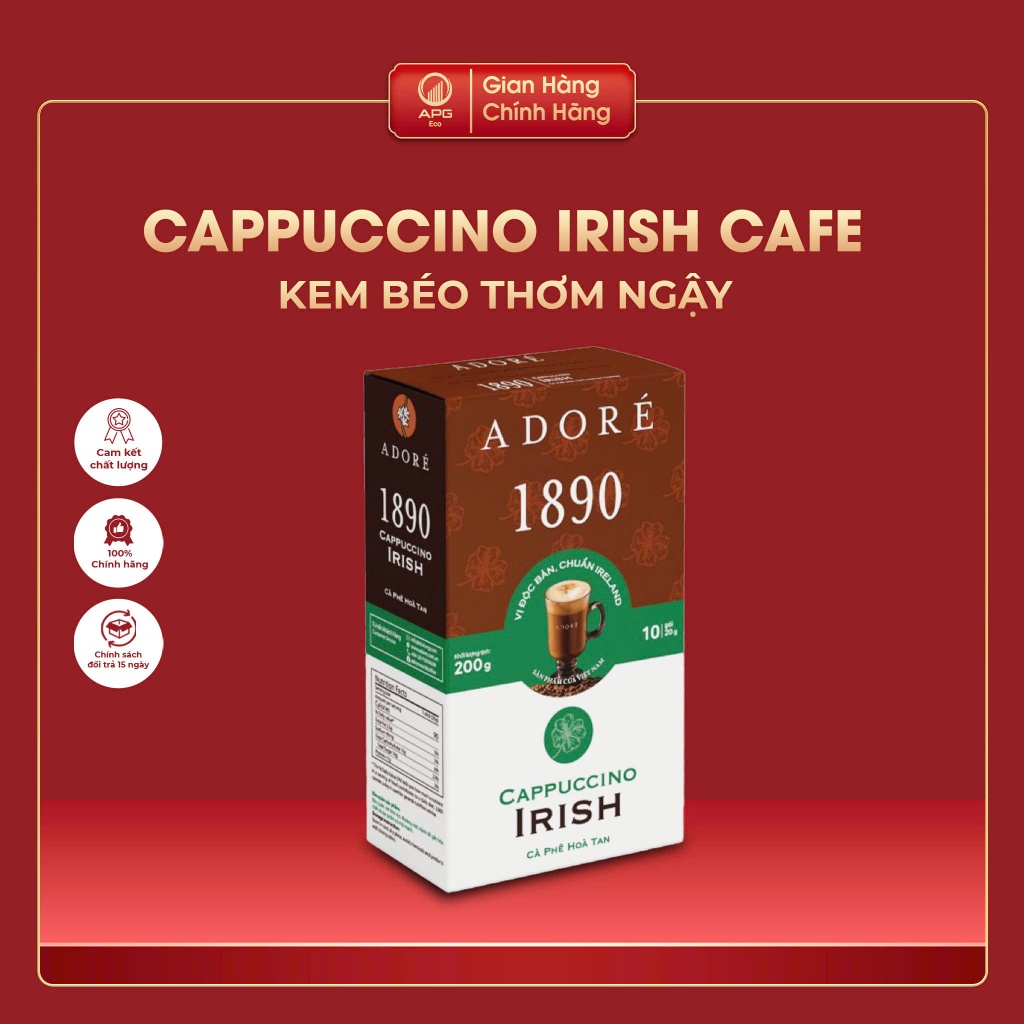 Cà Phê Hòa Tan ADORÉ 1890 Cappuccino Irish Cafe Đậm Vị Espresso Hộp 200g