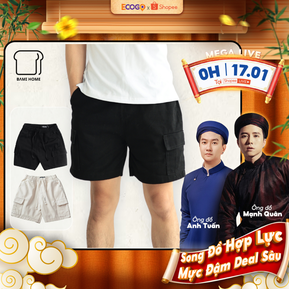 Quần short kaki nam LIAM BAMI HOME, quần kaki túi hộp, lưng chun co giãn, form trên gối QK17