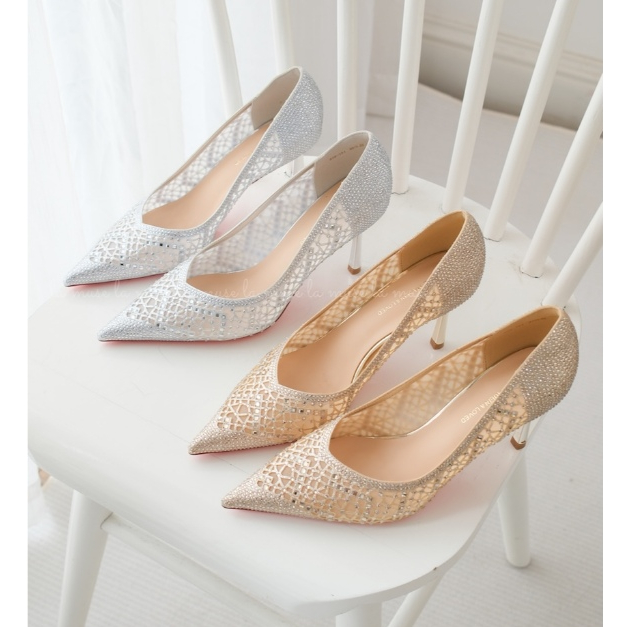 La Muse - Giày cưới cao gót ren lứoi đính đá Leroy