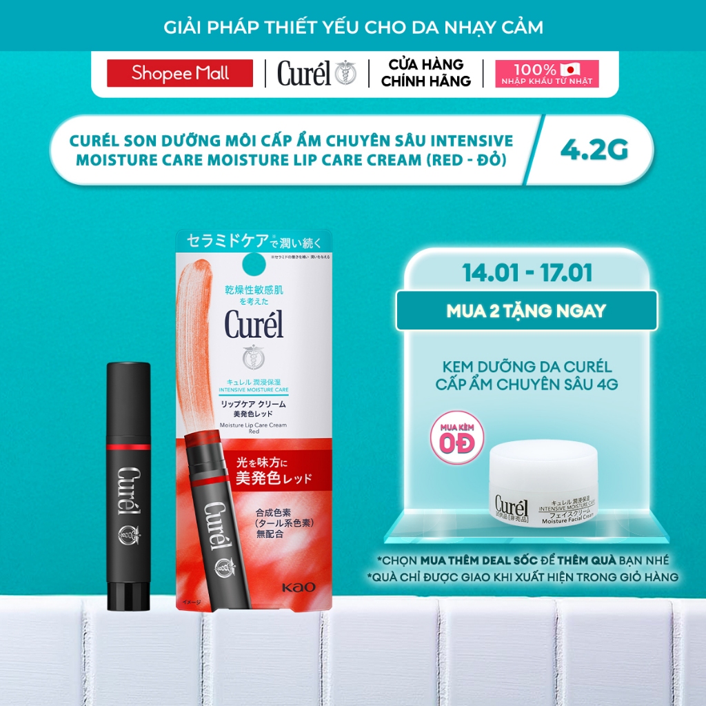 Son Dưỡng Môi Cấp Ẩm Chuyên Sâu Curel Intensive Moisture Care Moisture Lip Care Cream - Đỏ 4.2g