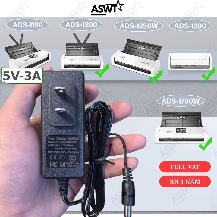 Cục nguồn máy scan Brother ADS-1300 5V 3A - bảo hành 12 tháng - Có VAT, adapter scan Brother 5V 3A