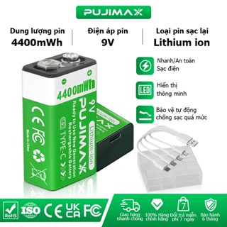 PUJIMAX Pin sạc lại 9V Li-ion 4400mWh USB Sạc cầm tay – An toàn thông minh Ngắt điện tự động