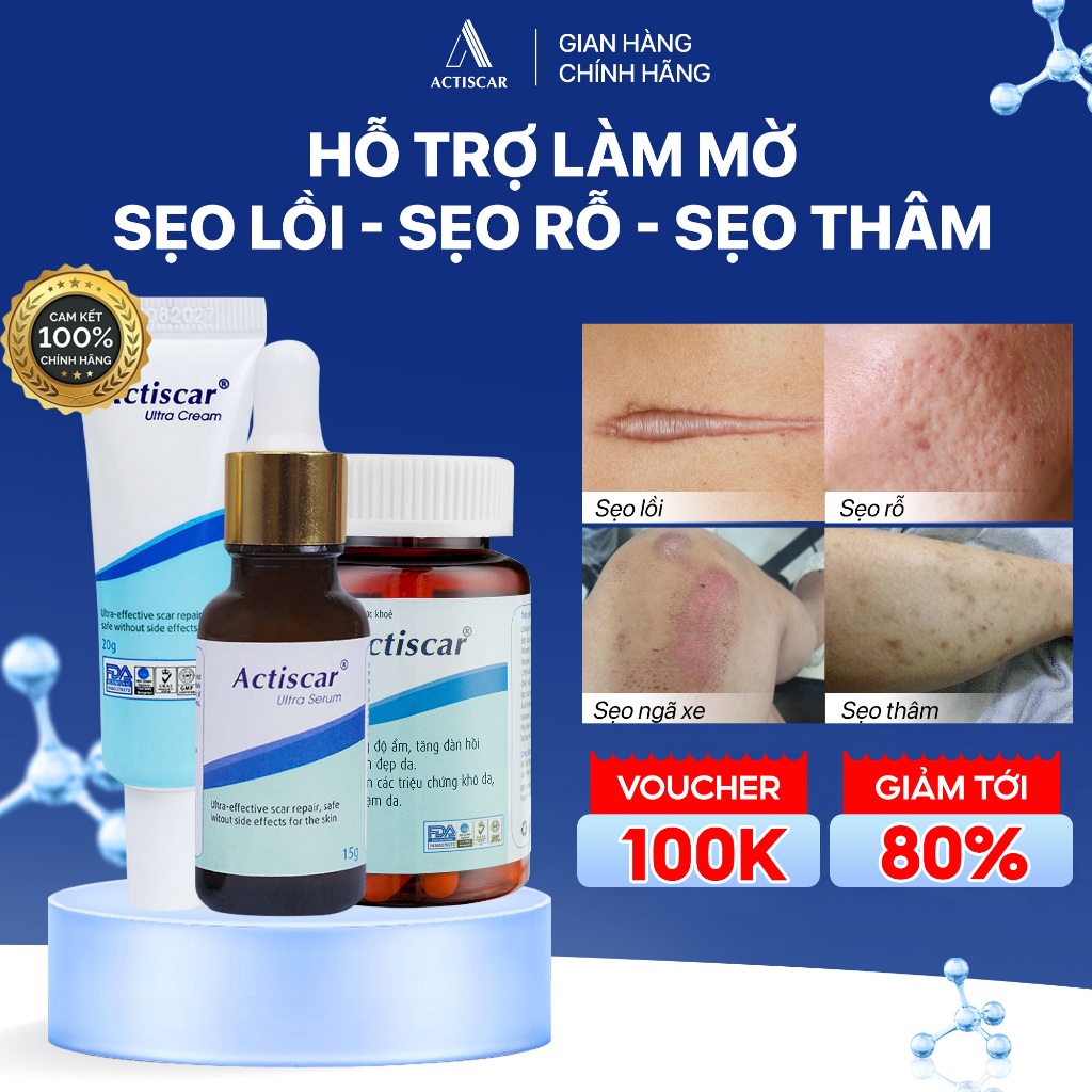 Bộ 3 Kem + Serum + Viên uống hỗ trợ làm mờ sẹo thâm, sẹo lồi, sẹo rỗ trên da an toàn và hiệu quả Act