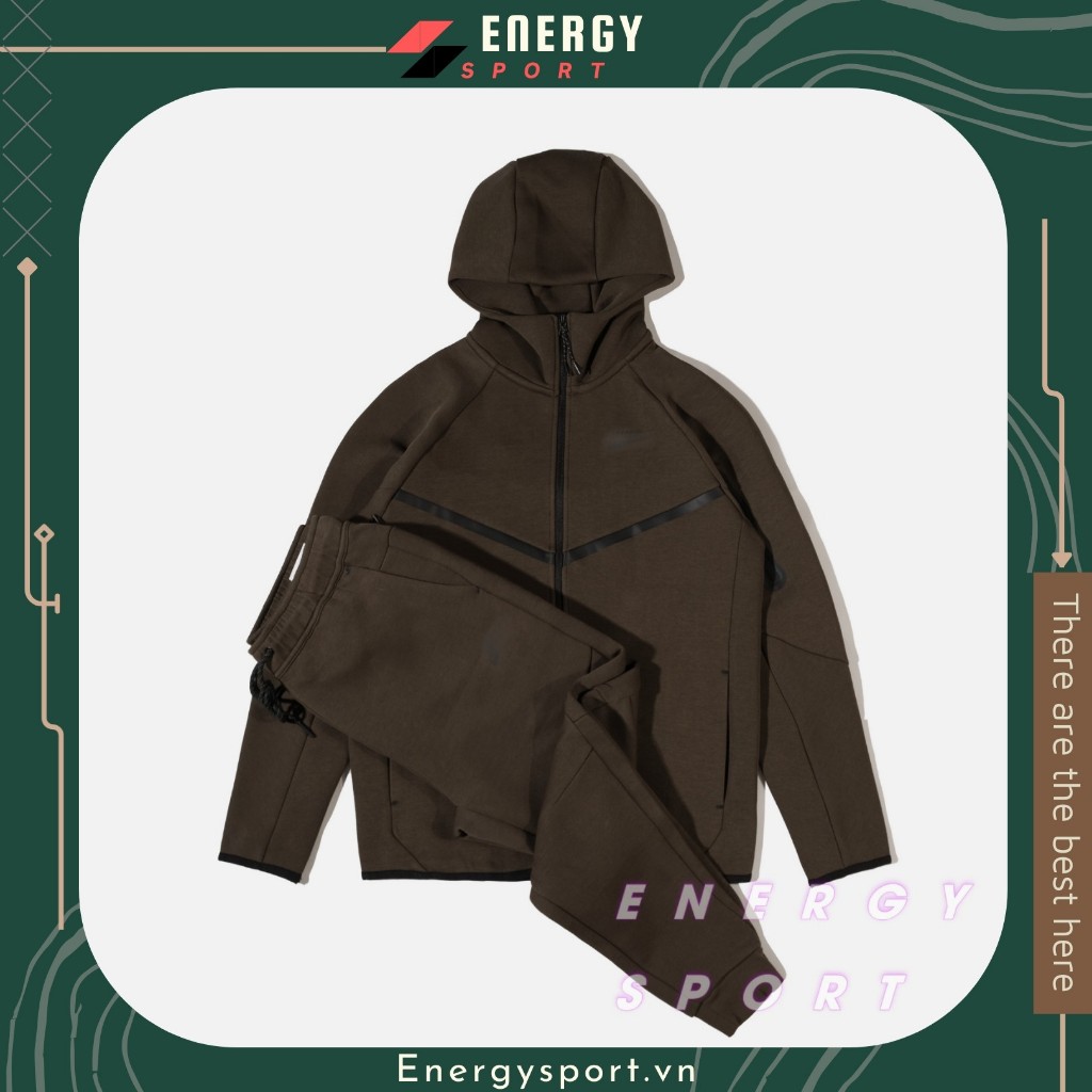 Bộ Quần Áo Thể Thao Cao Cấp Hoodie Ntech Fleece Nâu Cafe