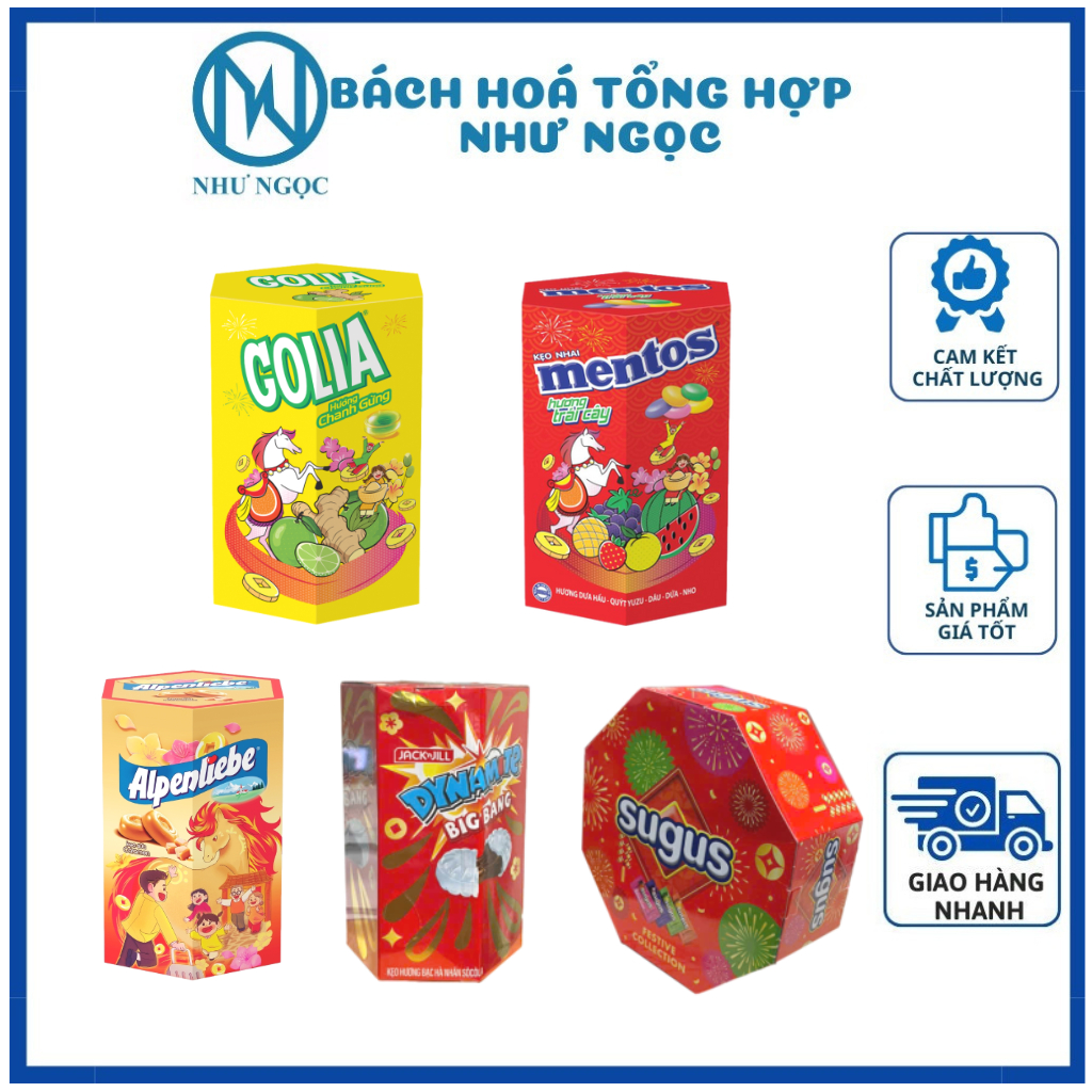 Kẹo Golia, Mentos, Alpenliebe, Sugus, Dinamite Hộp Lục Giác Tết 2026