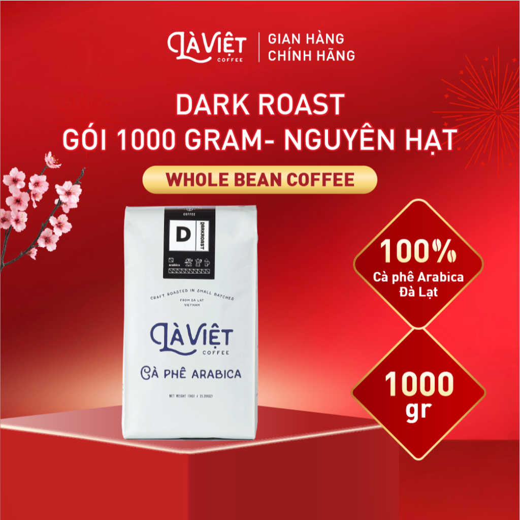 Cà Phê Nguyên Hạt LÀ VIỆT Dark Roast 100% Arabica 1kg Vị Đậm Mạnh