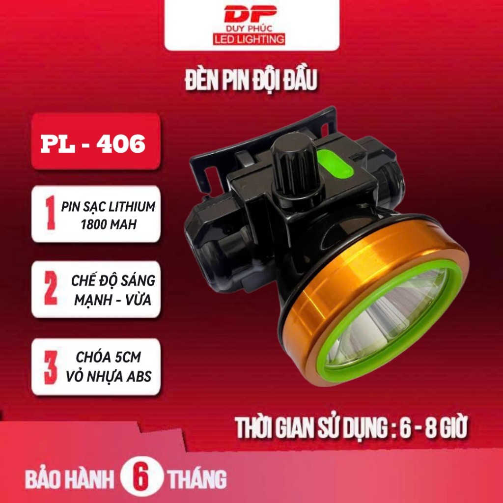Đèn pin đội đầu PL 406 - pin 16850 50w - siêu sáng, chống nước, đi đêm, đi rừng, câu cá, leo núi