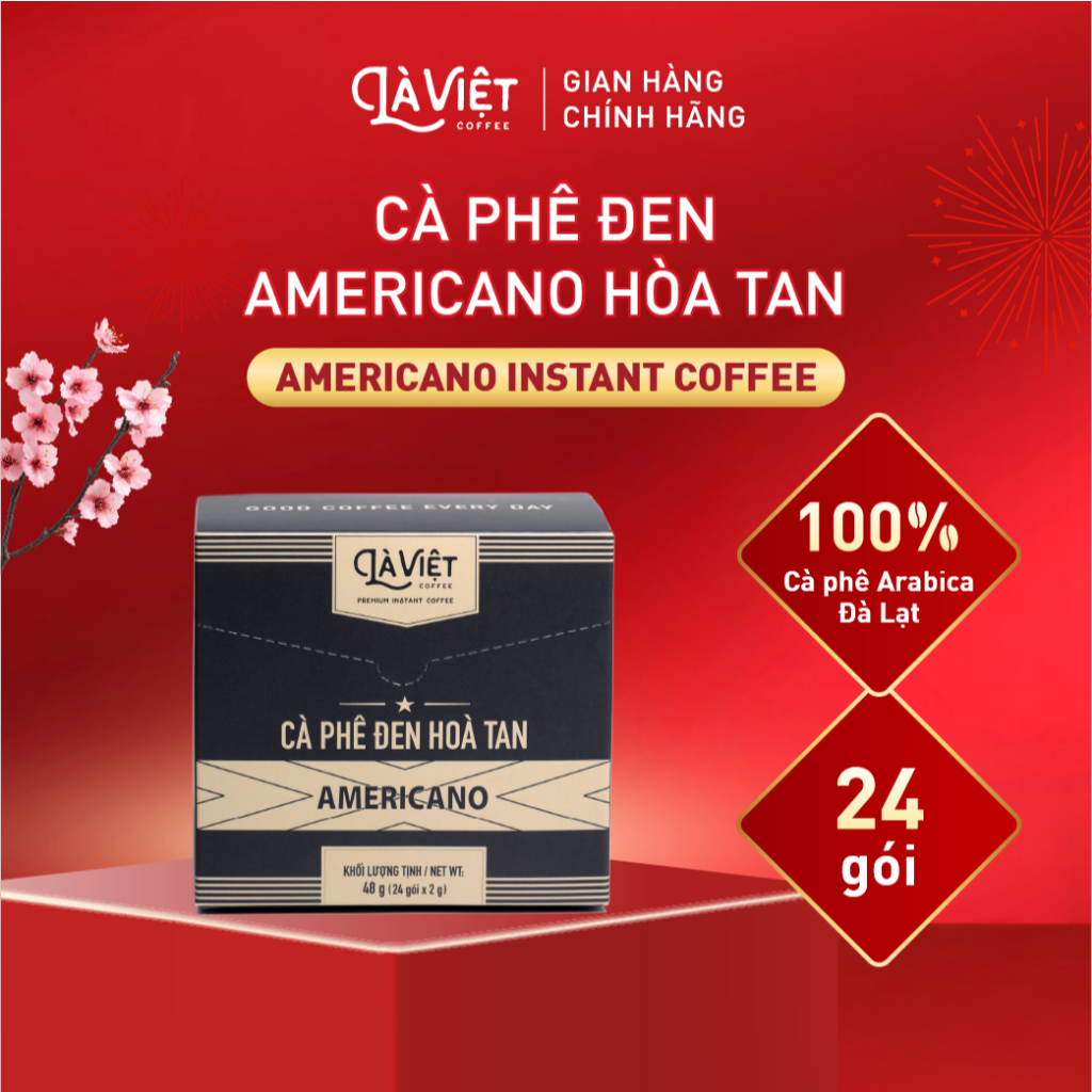 Cà Phê Đen Hòa Tan - Americano LÀ VIỆT - Hộp 24 Gói (2grams/gói)