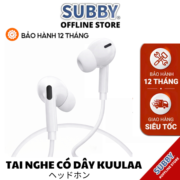 Tai Nghe Nhét Tai KUULAA Dây Dẹt Cổng Lightning Type C Điều Chỉnh Âm Lượng, Âm Sống Động