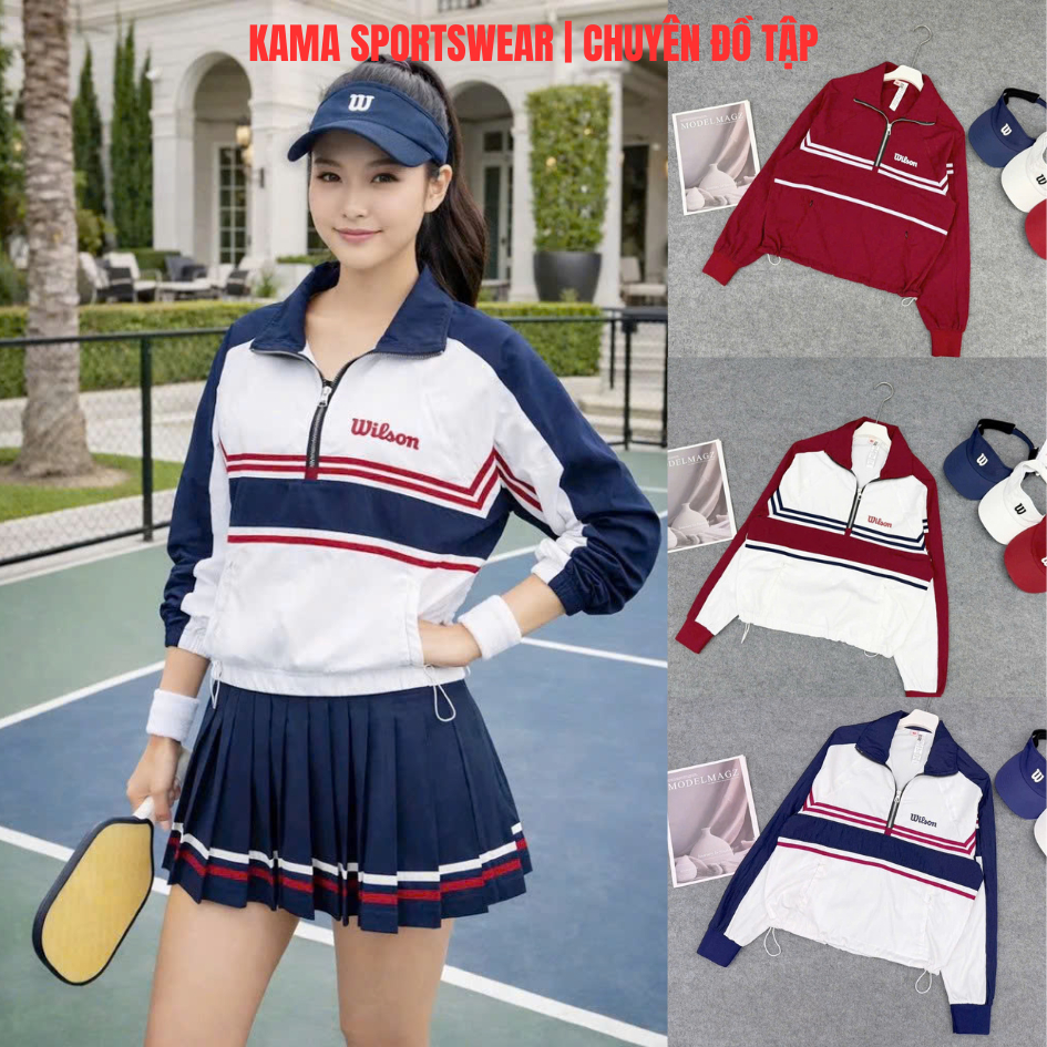Áo thể thao nữ Kama sport AP49, áo khoác mũ chất gió khoác ngoài tập picklealball, tennis, cầu lông