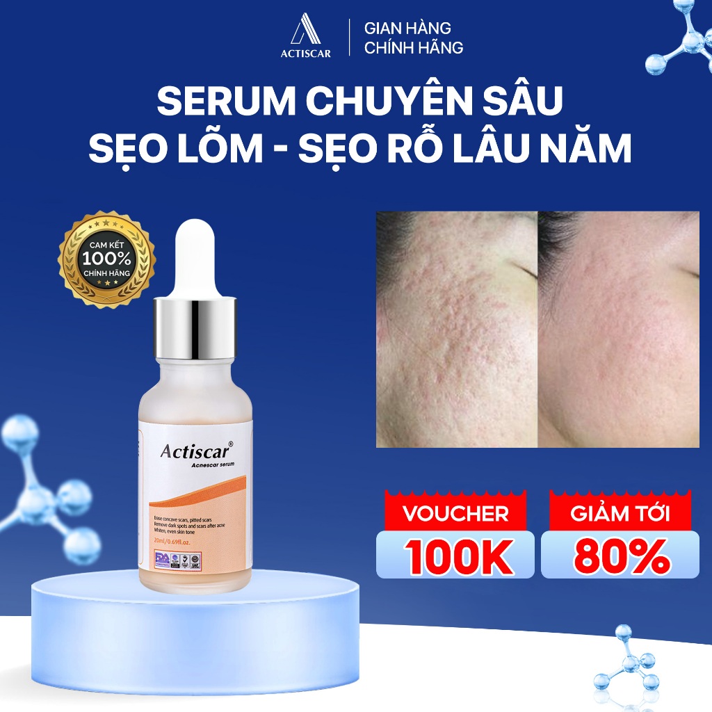 Serum Sẹo, Lấp Đầy Sẹo Rỗ, Sẹo Lõm, Hỗ trợ làm mờ Sẹo Thâm  Actiscar 20ml