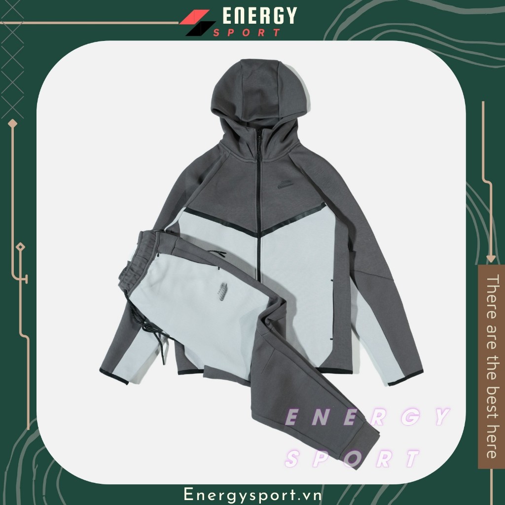 Bộ Quần Áo Thể Thao Cao Cấp Hoodie Ntech Fleece Ghi
