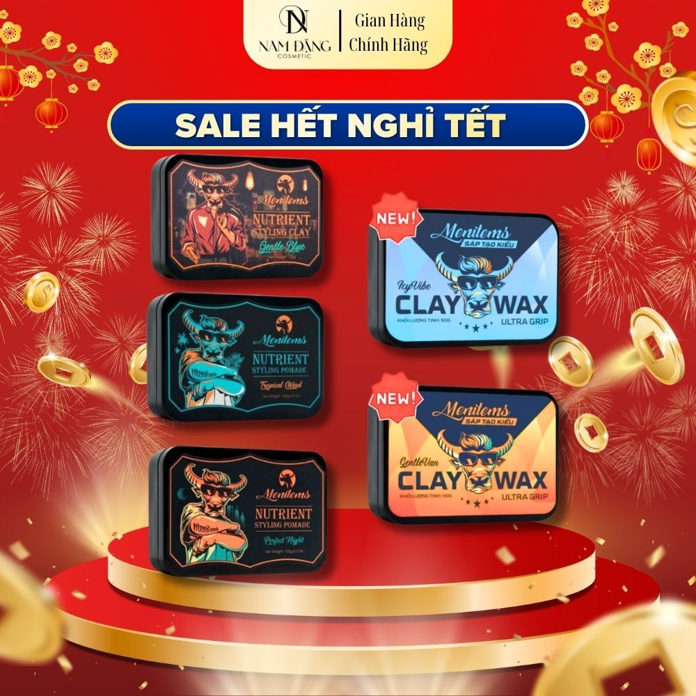 Sáp vuốt tóc Menitems Clay Wax Ultra Grip 90g, Perfect Night, Tropical Wind, Gentle Blue 50g-100g