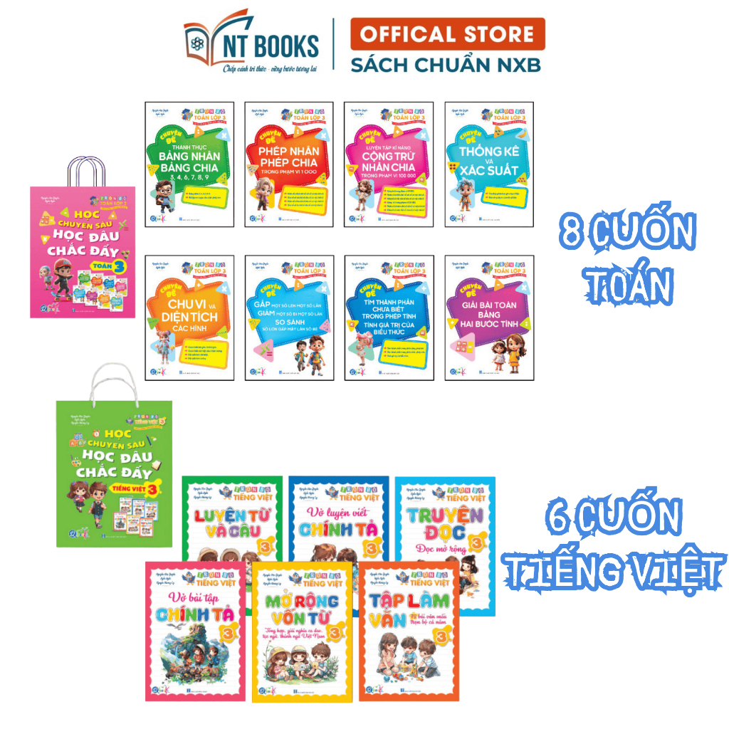 Sách - Túi Trọn Bộ 14 Cuốn Gồm Túi 8 Cuốn Toán học chuyên sâu + Túi 6 cuốn Tiếng Việt 3 -Tư duy sáng