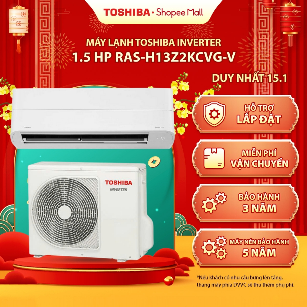 [FREESHIP + LẮP ĐẶT] Máy lạnh Toshiba Inverter 1.5 HP RAS-H13Z2KCVG-V, một chiều lạnh - Bảo hành chí