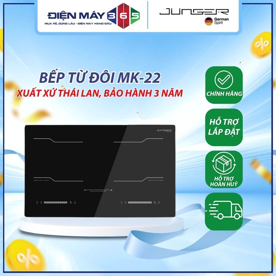 { Bộ nồi inox 7 chi tiết Junger CWJ_070 } Bếp từ đôi Junger MK-22, Nhập Khẩu Thái Lan