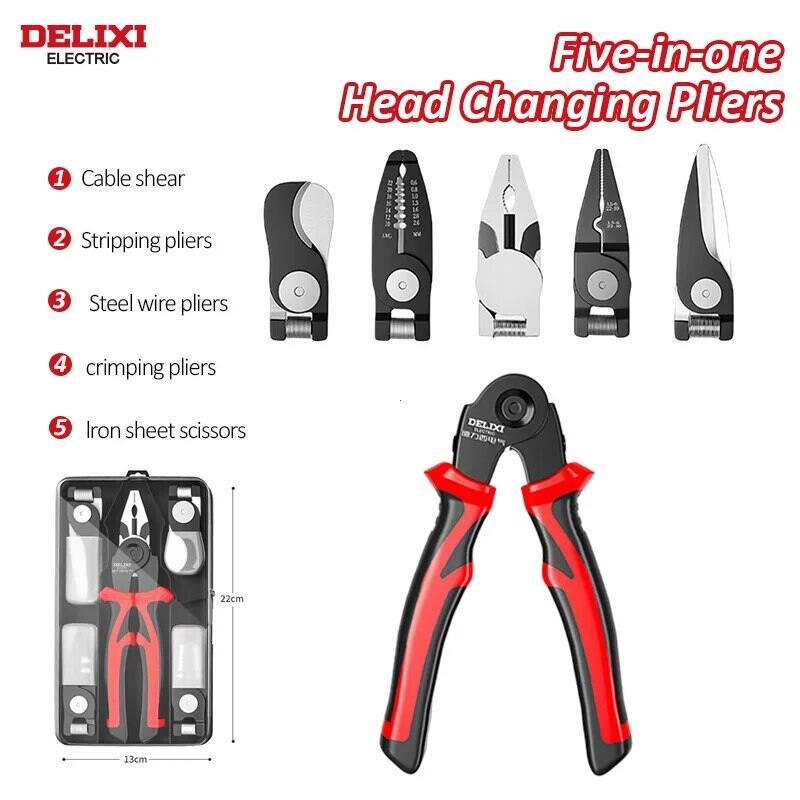 5 In 1 Replaceable Multifunctional Pliers Set Wire Stripper Cable Cutter Iron Sheet Cutting Electric