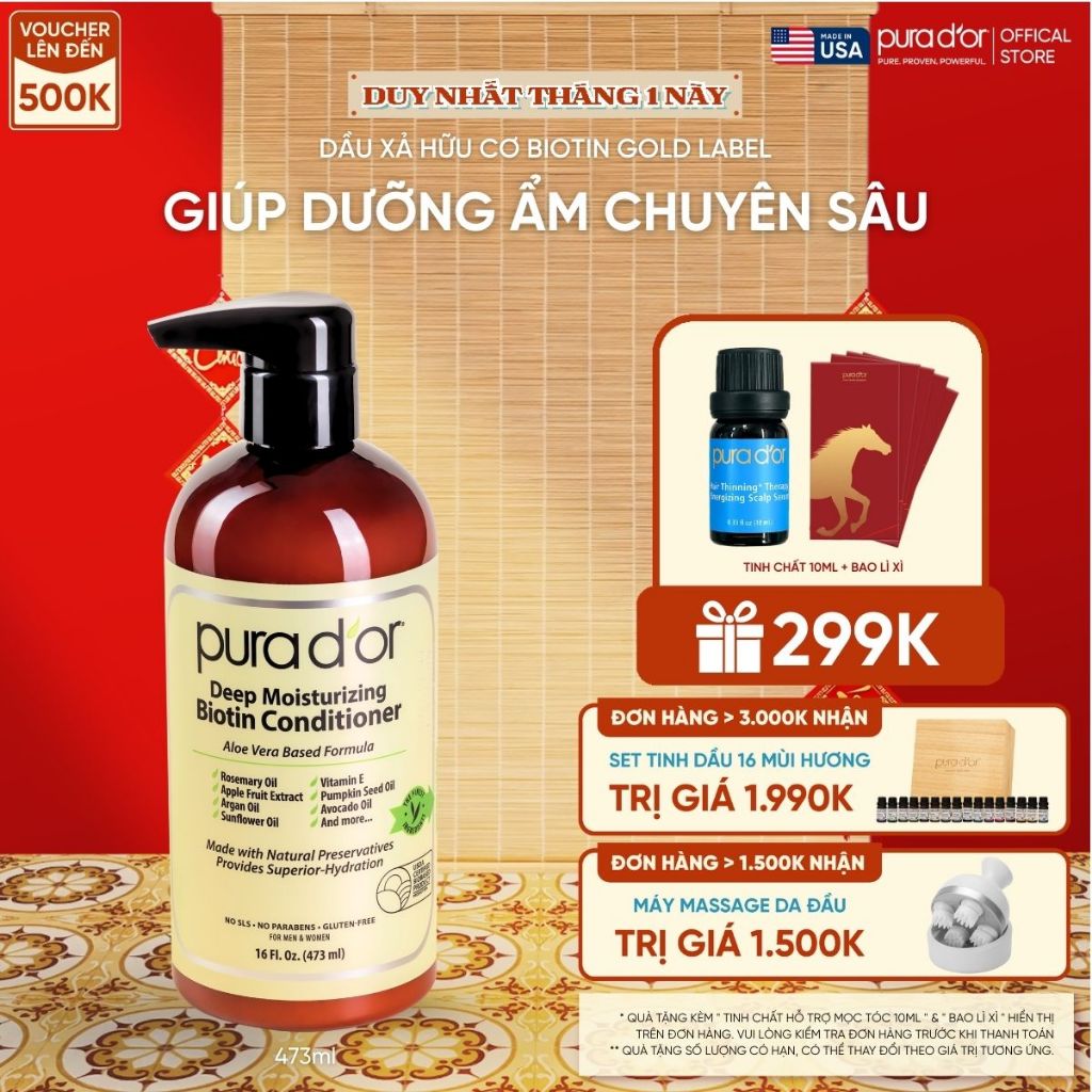 Dầu Xả Biotin Pura D'or Deep Moisturizing Giúp Dưỡng Ẩm Chuyên Sâu 473ml