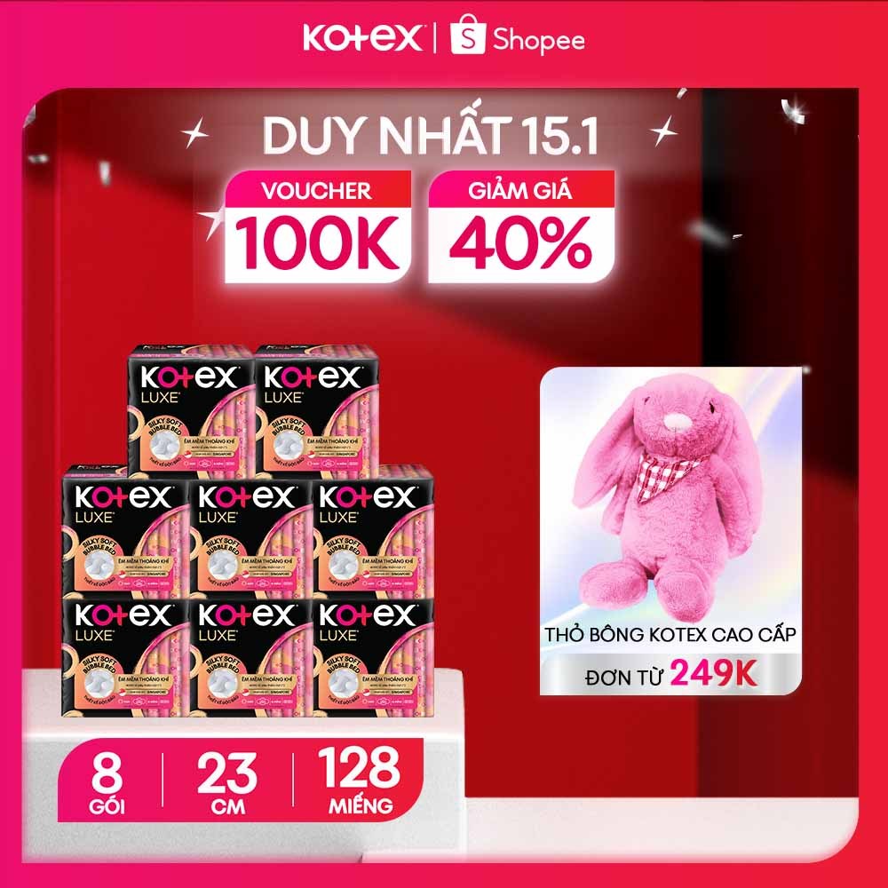 [KOL LIVE] Lốc 8 Băng vệ sinh Kotex Luxe Ngày cánh 23cm 16 miếng