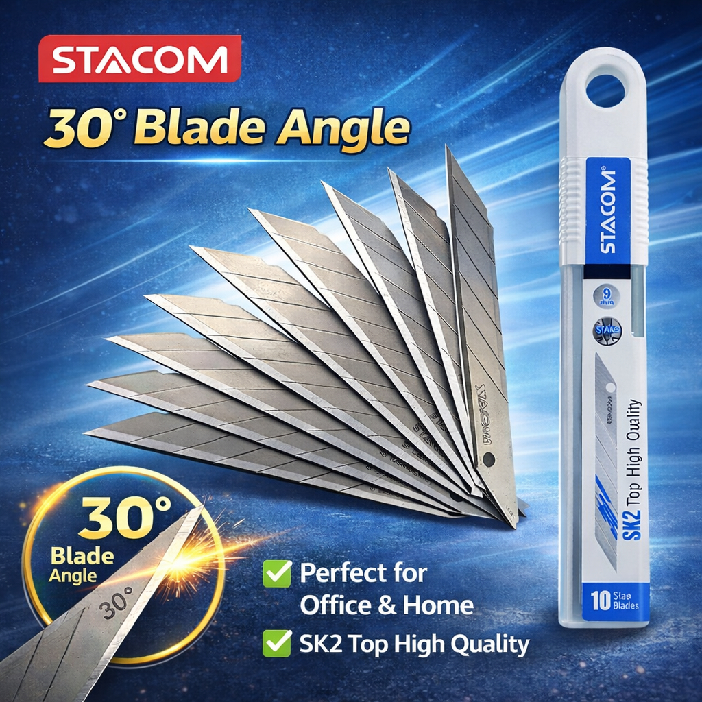 [Trợ giá] Lưỡi dao rọc giấy cỡ lớn, nhỏ | Tiêu chuẩn SK2 - Tiêu chuẩn công nghiệp, lưỡi 30 độ | Stacom E3009