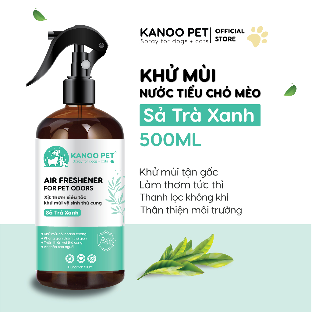 Xịt khử mùi nước tiểu vệ sinh chó mèo Kanoo Pet - Sả Chanh Trà Xanh 500ml
