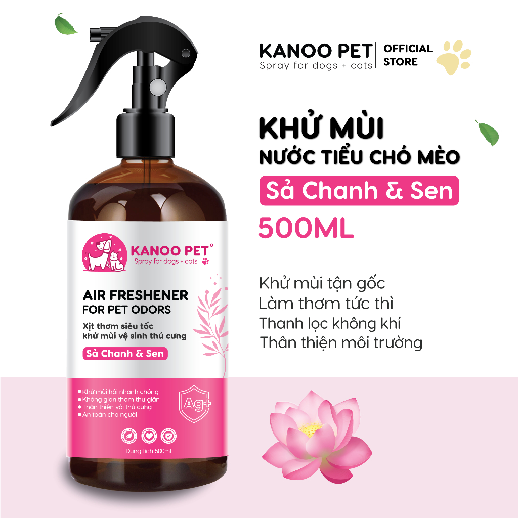 Xịt thơm khử mùi nước tiểu chó mèo Kanoo Pet - Sả Chanh & Sen 500ml