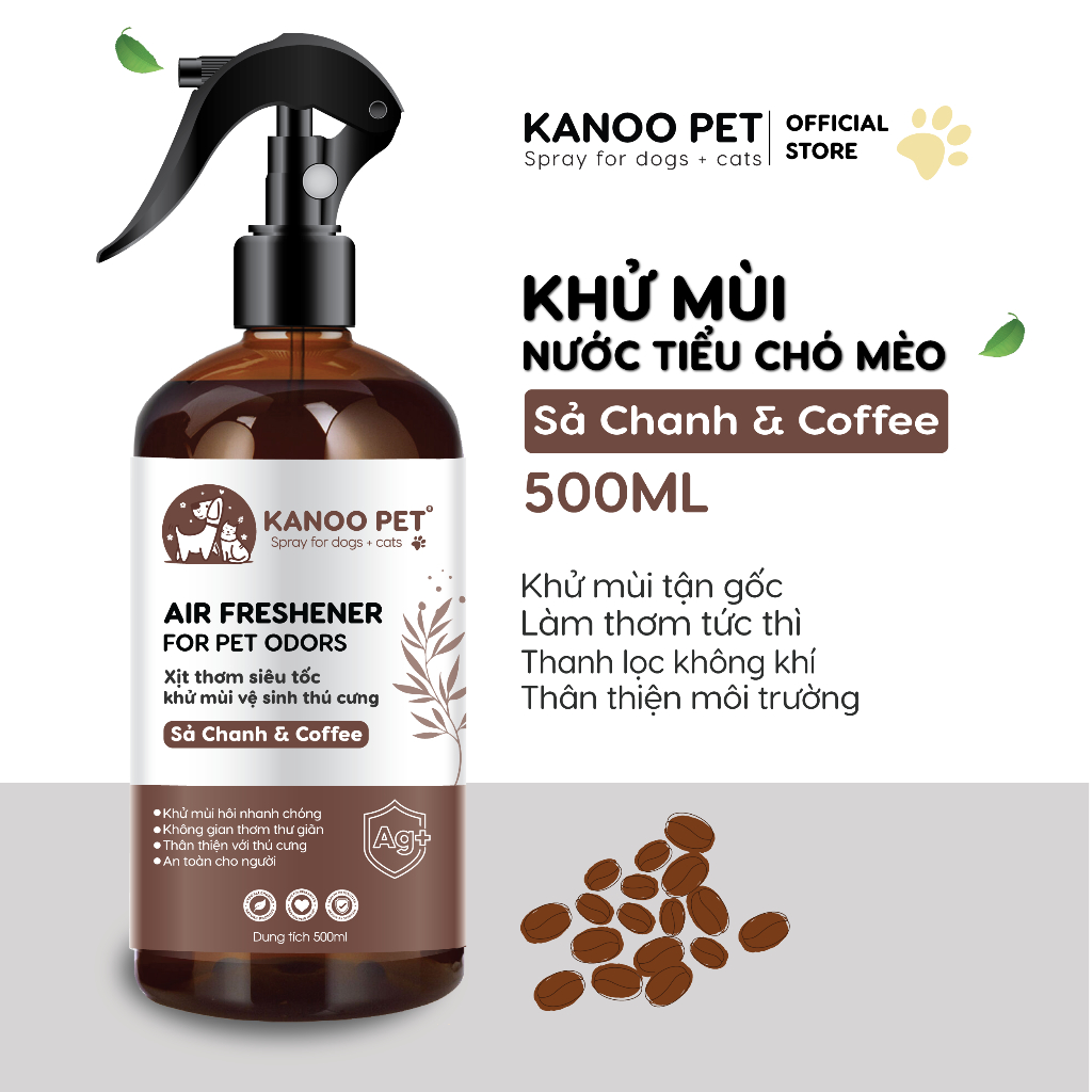 Xịt khử mùi nước tiểu chó mèo Kanoo Pet - Sả Chanh & Coffee 500ml