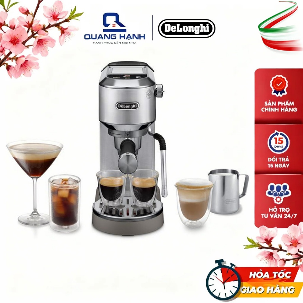 Máy Pha Cà Phê Espresso DeLonghi Dedica Duo EC890 - Thiết Kế Siêu Mỏng, Áp Suất 15 Bar - Hàng Chính Hãng