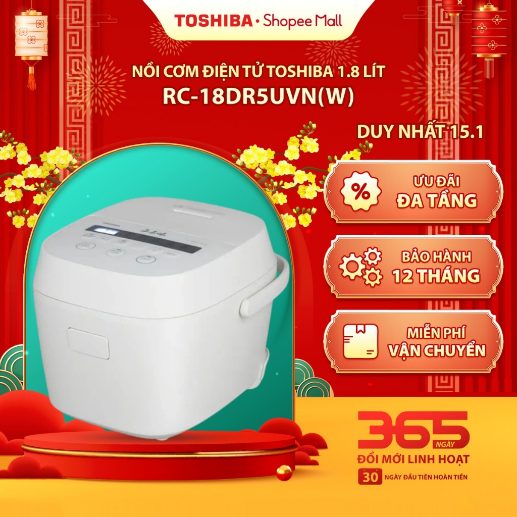 Nồi cơm điện tử Toshiba 1.8 lít RC-18DR5UVN(W)/ RC-18DR5UVN(H) - Bảo hành chính hãng 12 tháng