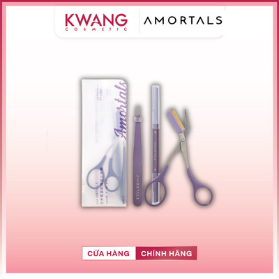 Bộ dụng cụ cắt tỉa lông mày tiện lợi 3 món Dao Cạo Hai Đầu, Kéo, Nhíp Không Gỉ Amortals
