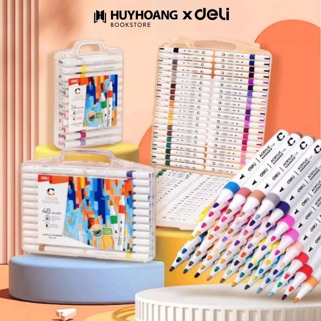 Màu Acrylic Marker Deli, Bút màu acrylic marker 2 đầu lông, Màu Tô được Chất Liệu Vẽ Giày Vải...VPP