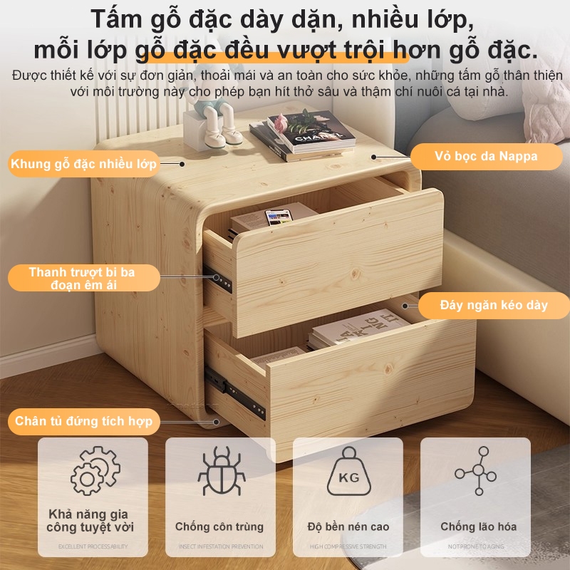 ALVIN Tủ đầu giường Chất liệu da chống thấm nước và chống bám bẩn đóng mở êm ái | BigBuy360 - bigbuy360.vn