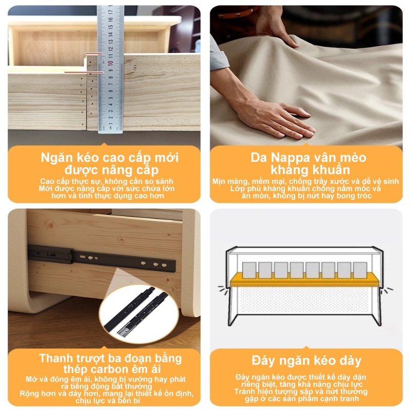 ALVIN Tủ đầu giường Chất liệu da chống thấm nước và chống bám bẩn đóng mở êm ái | BigBuy360 - bigbuy360.vn