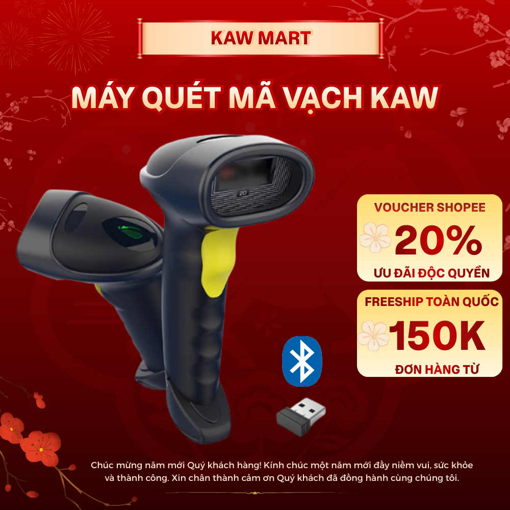 Máy Quét Mã Vạch KAW Không Dây 1D 2D – Scan QR Code & Barcode Siêu Nhanh, Kết Nối USB/Bluetooth, Pin Trâu, Bảo Hành 12T