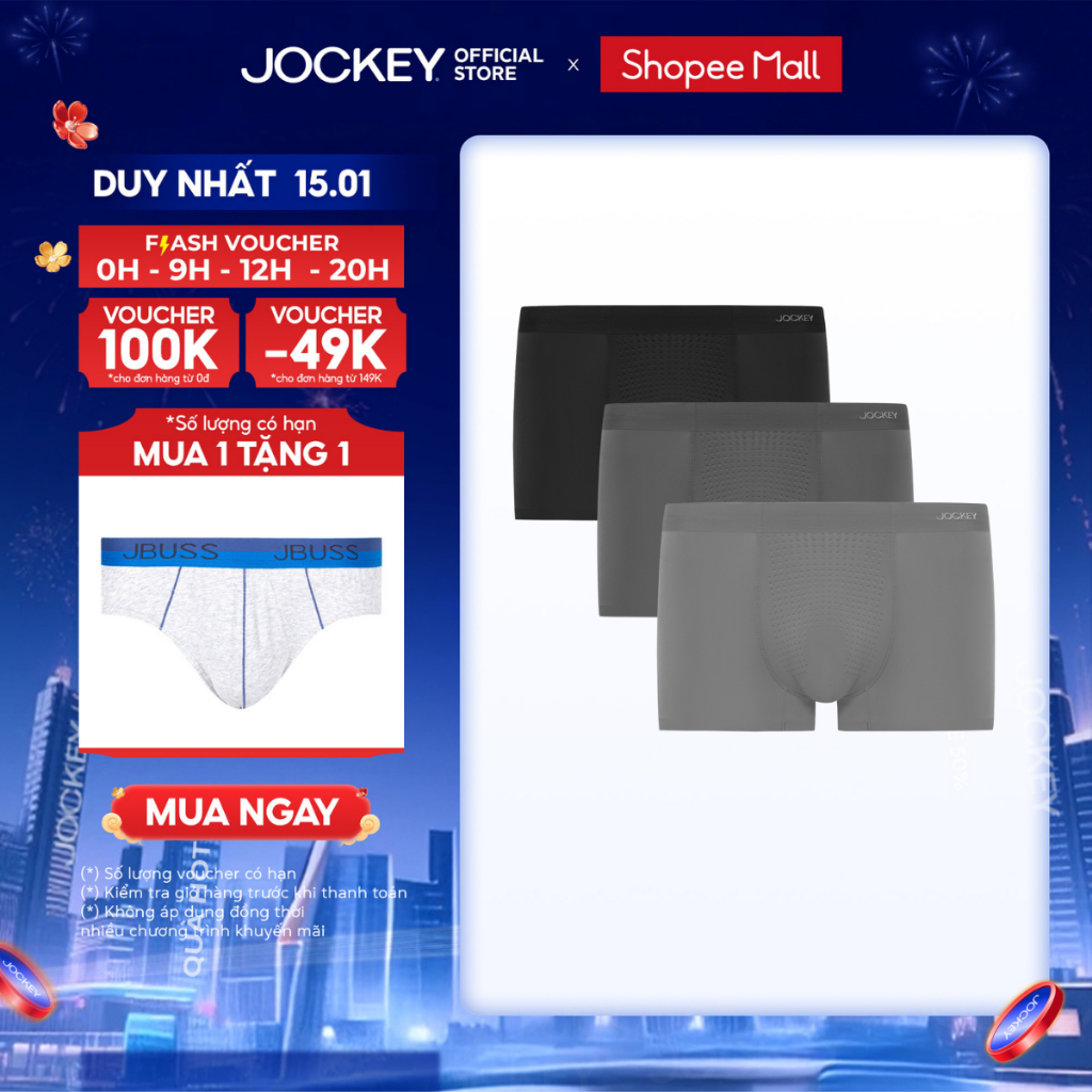 Combo 3 Quần lót Nam thun lạnh Jockey Trunk không đường may thoáng khí - J4049