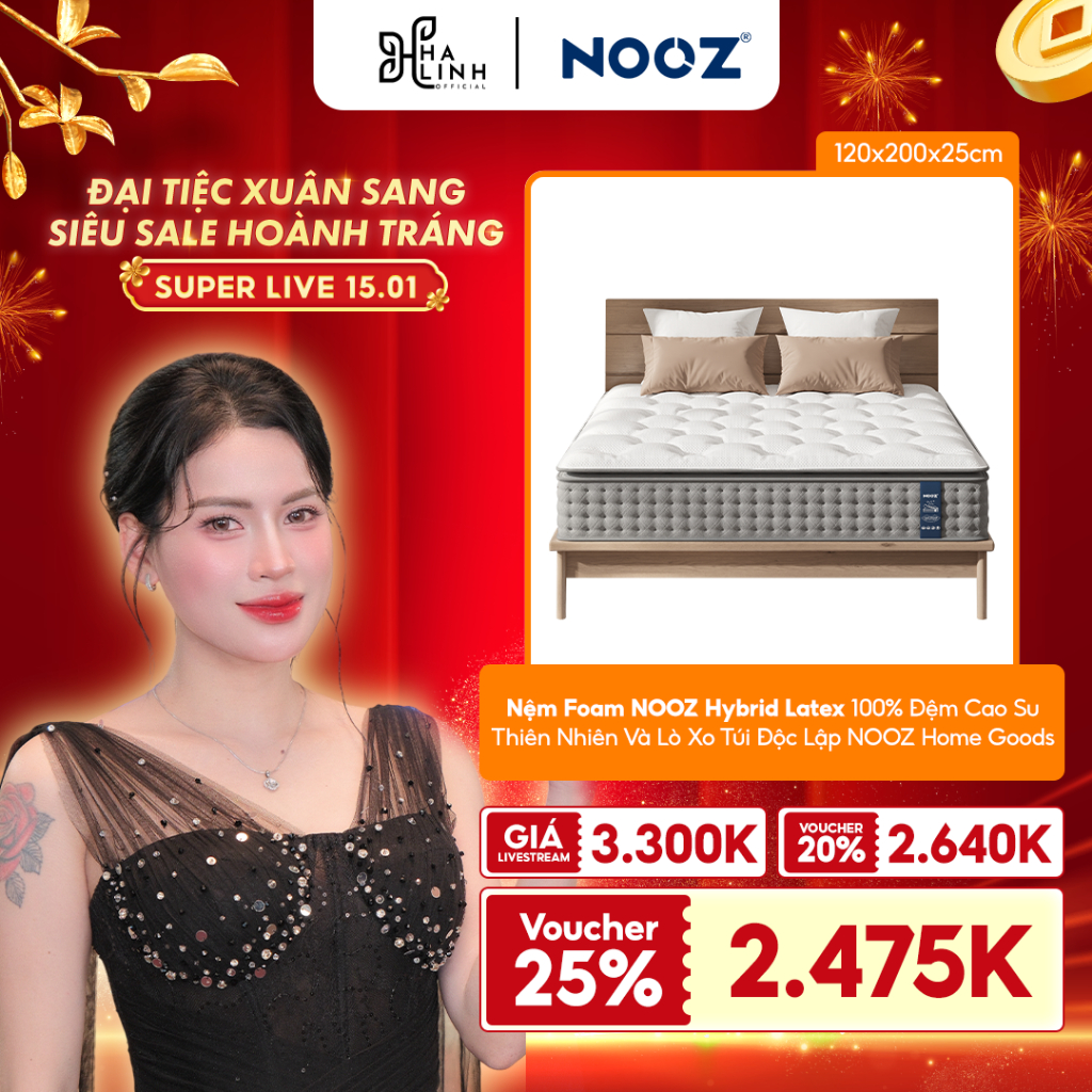 [Võ Hà Linh x NOOZ] Nệm Foam NOOZ Hybrid Latex 100% Đệm Cao Su Thiên Nhiên Và Lò Xo Túi Độc Lập NOOZ