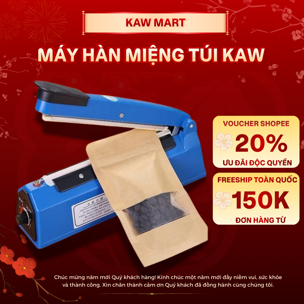 Máy hàn miệng túi KAW, Máy niêm phong túi dùng để bảo quản thực phẩm bảo hành 12 tháng