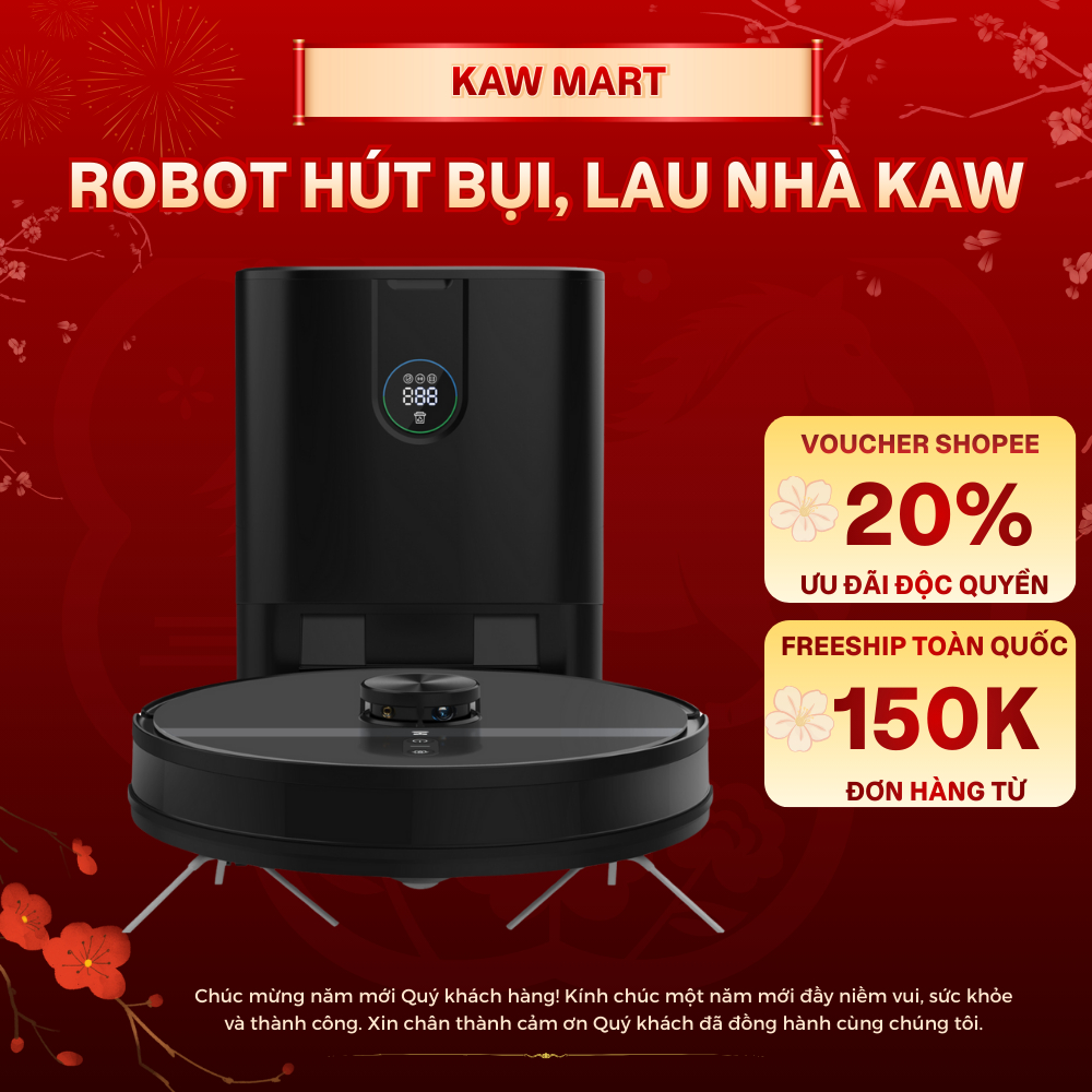 Robot Hút Bụi Lau Nhà KAW Chính Hãng Lực Hút Mạnh, Cảm Biến Thông Minh Chống Va Đập, Tự Động Quay Về Sạc BH 36 Tháng