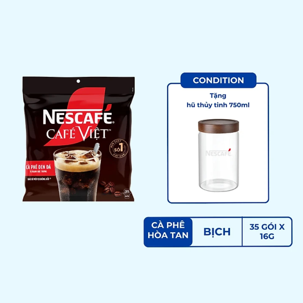 [Tặng Hũ Thủy Tinh NESCAFÉ (Tet 26) NESCAFE] Cà phê Hòa tan NESCAFÉ CAFÉ VIỆT 35 gói Vị Mạnh đặc trư