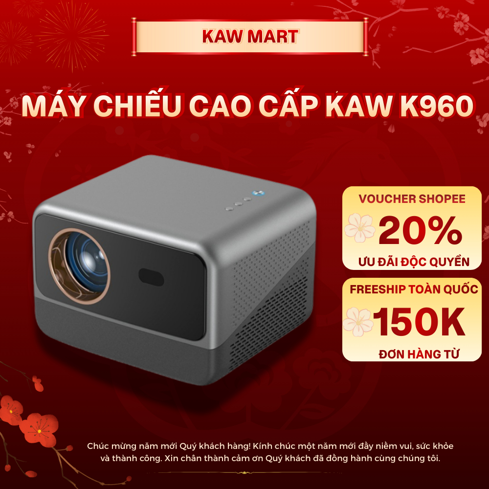 Máy chiếu phim kết nối với điện thoại KAW KP960 tích hợp hệ điều hành androi, chất lượng hình ảnh 4K bảo hành 12 tháng
