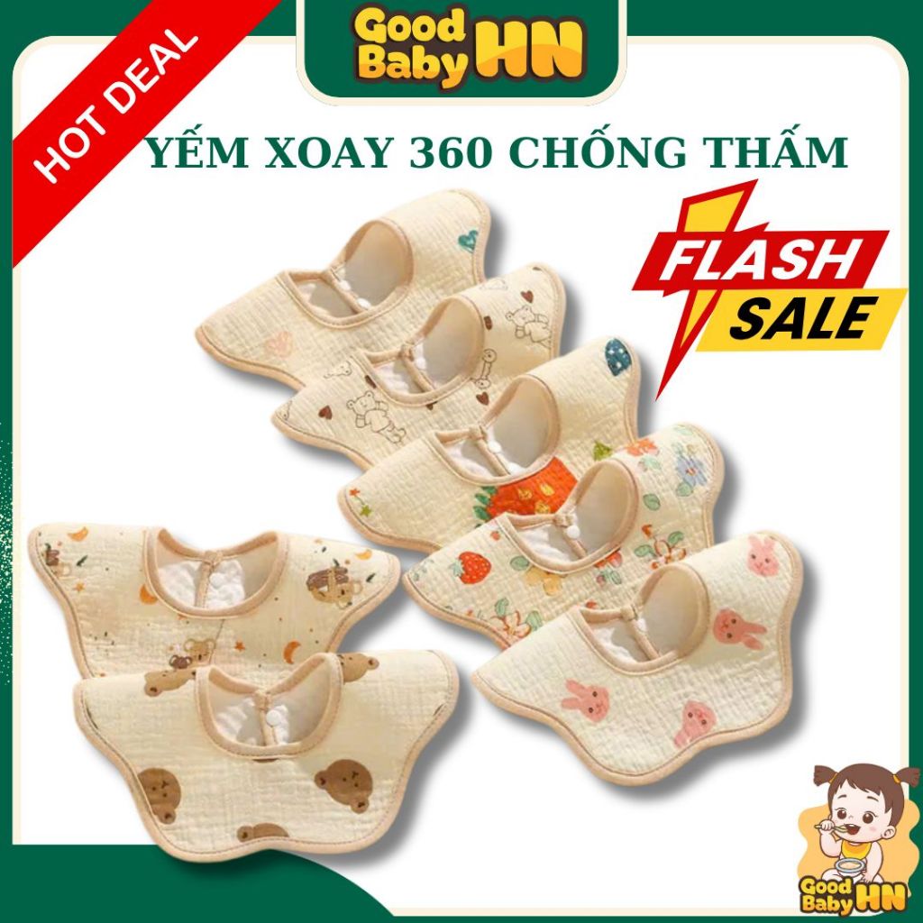Yếm xoay 360 độ có lớp chống thấm cho bé