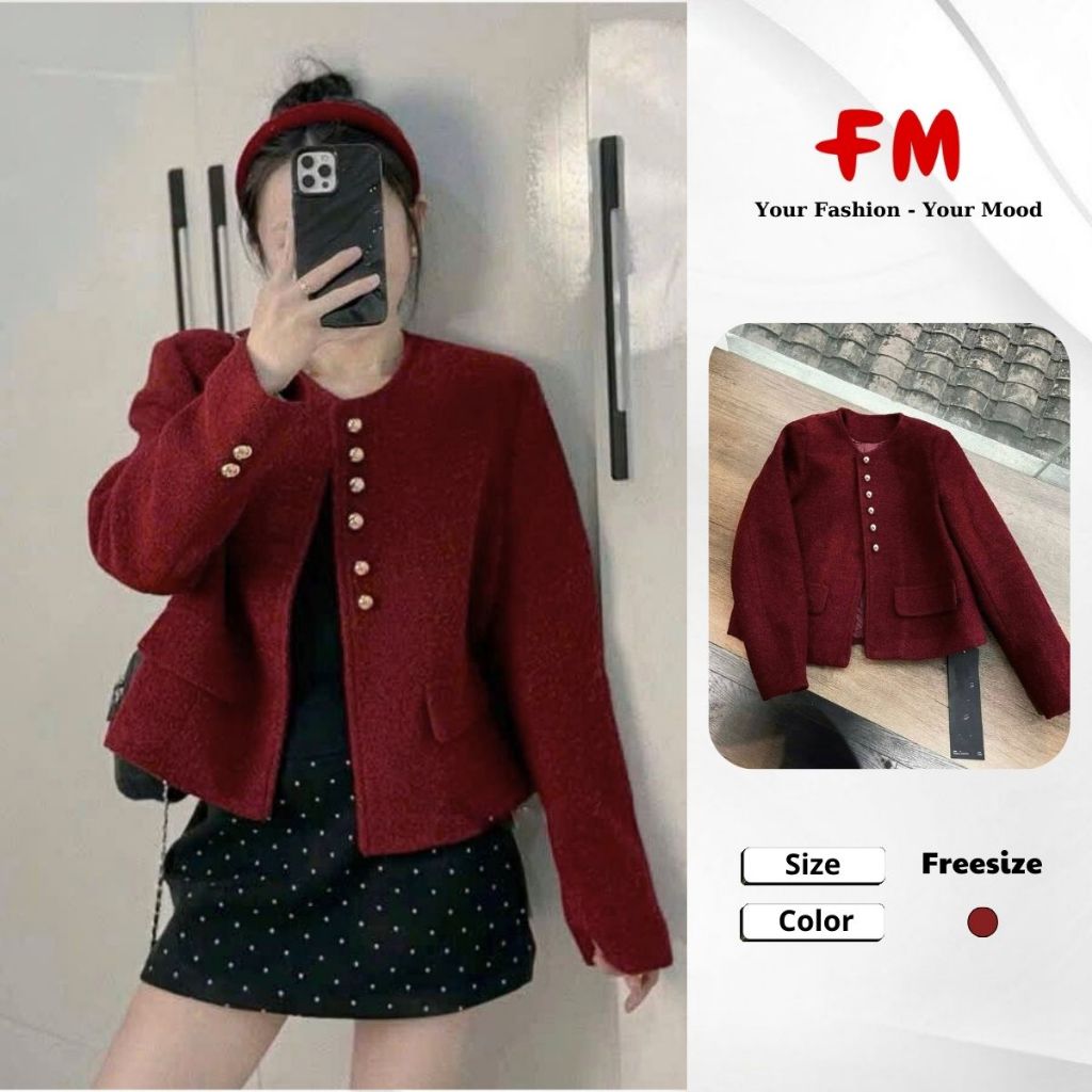 Áo Khoác Dạ Nữ FMSTYLE SHOP - Lông Xù 2 Nắp 6 Nút Màu Đỏ Sang Chảnh, Dễ Phối Đồ 26010055