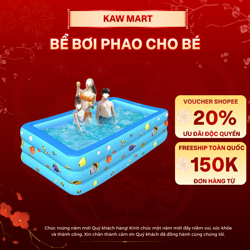 Bể bơi cho bé KAW đáy 2 lớp chống trượt chất liệu PVC cao cấp, độ bền cao - Lỗi 1 đổi 1