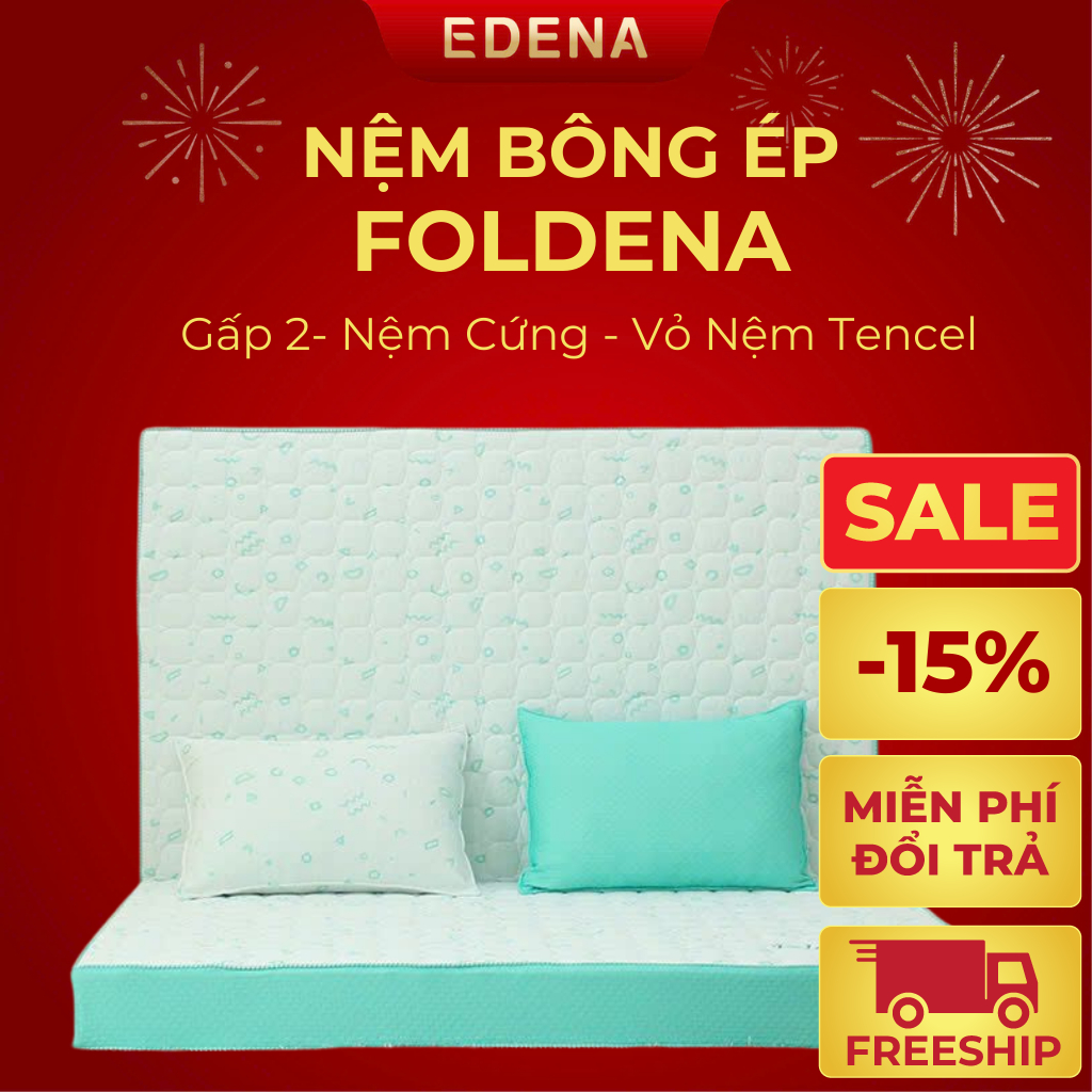 Nệm Foldena Edena - Nệm bông ép nguyên khối gấp 2, vỏ Tencel
