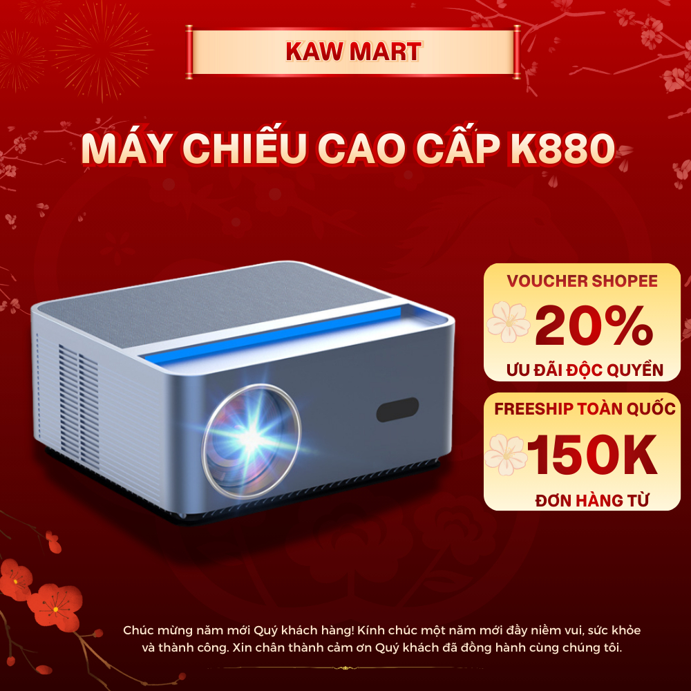 Máy chiếu cao cấp KAW K880 hệ điều hành androi dễ dàng sử dụng độ sáng lớn, chất lượng hình ảnh 4K bảo hành chính hãng