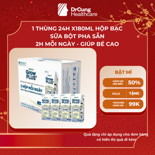 1 Thùng GROW BẠC 24 Hộp 180ml Sữa Dinh Dưỡng Nutifood GrowPLUS+ (Bạc) Cao Lớn Vượt Trội Hộp (24 hộp  x 180ml)