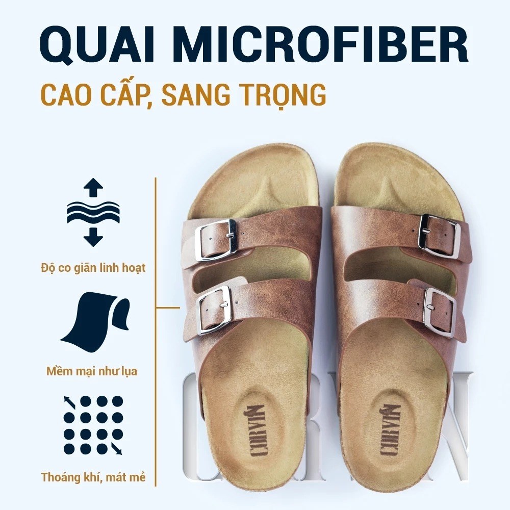 Dép Da Nam Quai Ngang CORVIN ROOTS 2 Khóa, Da Microfiber Cao Cấp, Lót Da Lộn, Đế TPR Form Công Thái 